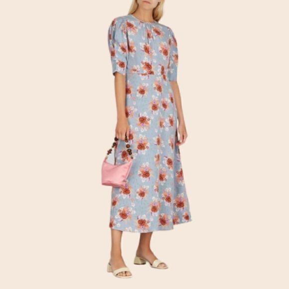 BY TiMo Lily Light Blue Floral-print Midi-Dress Size Small NWT - Picture 1 of 15